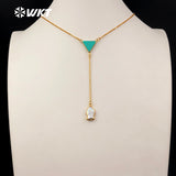 WT-N1091 WKT Natural Green Stone Jewelry Adorable Pearl Fish Shape Pendant Necklace