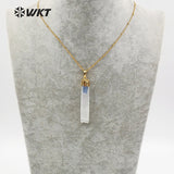 Natural selenite with blue kynite charm Necklace Pendant with Pinch chain