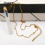 Natural selenite with blue kynite charm Necklace Pendant with Pinch chain