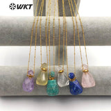 WT-N1162 WKT!!! amethysta rose crystal perfume bottle shape with gold chain Necklace