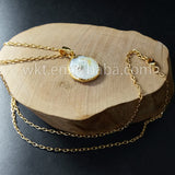 Charming necklace Natural freshwater pearl raw round pearl with 24k gold trim