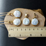 Charming necklace Natural freshwater pearl raw round pearl with 24k gold trim