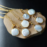 Charming necklace Natural freshwater pearl raw round pearl with 24k gold trim