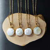 Charming necklace Natural freshwater pearl raw round pearl with 24k gold trim