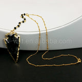 WT-N676 22.5inch beads gold chain necklace natural black obsidian arrowhead design