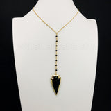 WT-N676 22.5inch beads gold chain necklace natural black obsidian arrowhead design