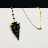 WT-N676 22.5inch beads gold chain necklace natural black obsidian arrowhead design