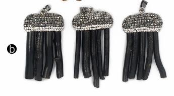 WT-NP380 Deep Sea Old Coral With Rhinestone Pave Pendant