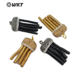 WT-NP380 Deep Sea Old Coral With Rhinestone Pave Pendant