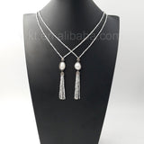 WT-NV126 32" silver Glass faceted beads tassel Pearl Necklaces