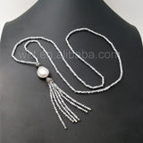 WT-NV126 32" silver Glass faceted beads tassel Pearl Necklaces