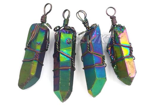 WT-P1433 Titanium Crystal Quartz With Brass Wire Dainty Pendant
