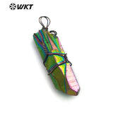 WT-P1433 Titanium Crystal Quartz With Brass Wire Dainty Pendant