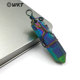 WT-P1433 Titanium Crystal Quartz With Brass Wire Dainty Pendant