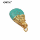 WT-P1445 Teardrop Howlite Pendant Natural Turquoises With Brass Wire Wrapped Necklace Pendant