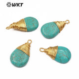 WT-P1445 Teardrop Howlite Pendant Natural Turquoises With Brass Wire Wrapped Necklace Pendant