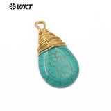 WT-P1445 Teardrop Howlite Pendant Natural Turquoises With Brass Wire Wrapped Necklace Pendant