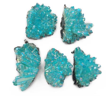 WT-P1446 Aqua Aura Quartz Raw Blue Color Quartz With Gun Black Plated Necklace Pendant