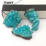 WT-P1446 Aqua Aura Quartz Raw Blue Color Quartz With Gun Black Plated Necklace Pendant
