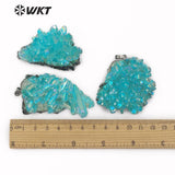 WT-P1446 Aqua Aura Quartz Raw Blue Color Quartz With Gun Black Plated Necklace Pendant