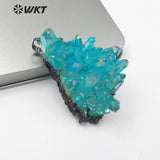 WT-P1446 Aqua Aura Quartz Raw Blue Color Quartz With Gun Black Plated Necklace Pendant