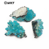 WT-P1446 Aqua Aura Quartz Raw Blue Color Quartz With Gun Black Plated Necklace Pendant