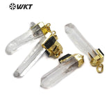 WT-P1447 Crystal Quartz Pendant With Black Tourmaline Charm Gold Capped Pendant Necklace