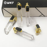 WT-P1447 Crystal Quartz Pendant With Black Tourmaline Charm Gold Capped Pendant Necklace