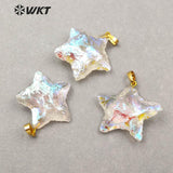 WT-P1461 Natural raw crystal quartz stars shape with gold Pendant