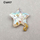 WT-P1461 Natural raw crystal quartz stars shape with gold Pendant