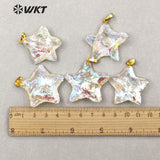 WT-P1461 Natural raw crystal quartz stars shape with gold Pendant