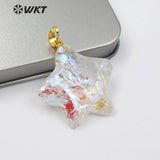 WT-P1461 Natural raw crystal quartz stars shape with gold Pendant