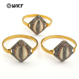 WT-RB034 WKT Cowrie Shell Bangle With Gold Color Plated Shell With Full Rhinestone Paved Evil Eye