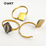 WT-RB034 WKT Cowrie Shell Bangle With Gold Color Plated Shell With Full Rhinestone Paved Evil Eye