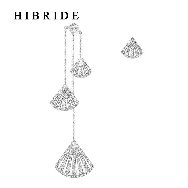 White Gold Color Cubic Zirconia Asymmetric Leaves Stud Earrings HBE0002