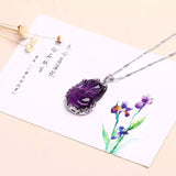 S925 Silver Inlaid Purple Crystal Fox Pendants Necklace