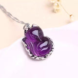 S925 Silver Inlaid Purple Crystal Fox Pendants Necklace