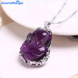 S925 Silver Inlaid Purple Crystal Fox Pendants Necklace