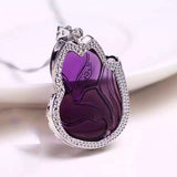 S925 Silver Inlaid Purple Crystal Fox Pendants Necklace