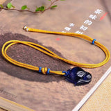 Wholesale Dark Blue Cat's Eye Stone Pendants Carved Big Head Fox Sweater Chain Necklace Lucky for Women men Crystal Jewelry