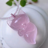 Light Pink Natural Crystal Pendants Carved Meng Fox Pendant Chain Necklace