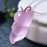 Light Pink Natural Crystal Pendants Carved Meng Fox Pendant Chain Necklace