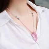 Light Pink Natural Crystal Pendants Carved Meng Fox Pendant Chain Necklace