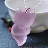 Light Pink Natural Crystal Pendants Carved Meng Fox Pendant Chain Necklace