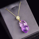 925 Silver Chain Light Purple Natural Crystal Carved Peanut Pendant Necklace