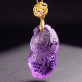 925 Silver Chain Light Purple Natural Crystal Carved Peanut Pendant Necklace