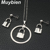Stainless Steel Silver Lock color Pendant Earrings Jewelry Sets SEUJBJAI