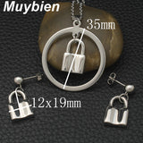 Stainless Steel Silver Lock color Pendant Earrings Jewelry Sets SEUJBJAI