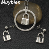 Stainless Steel Silver Lock color Pendant Earrings Jewelry Sets SEUJBJAI