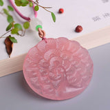 Pink Natural Crystal Pendants Carved Peacock Pendants Sweater Chain Necklace